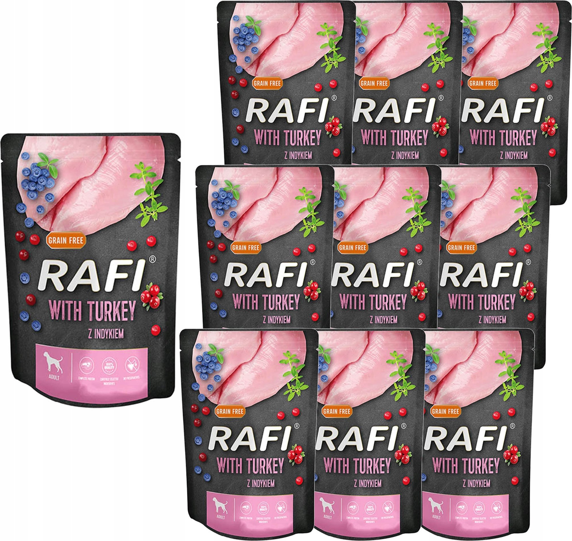 Rafi Rafi Mokra karma dla psów z indykiem w saszetkach 300 g x 10 sztuk