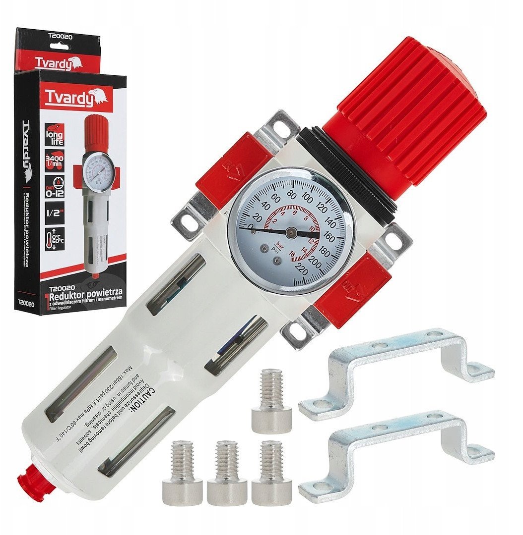 Reduktor powietrza z odwadniaczem filtrem i manometrem 1/2" (10)