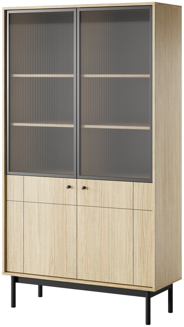Witryna Sora wysoka 185cm w kolorze Dąb Linea z czarnymi nóżkami