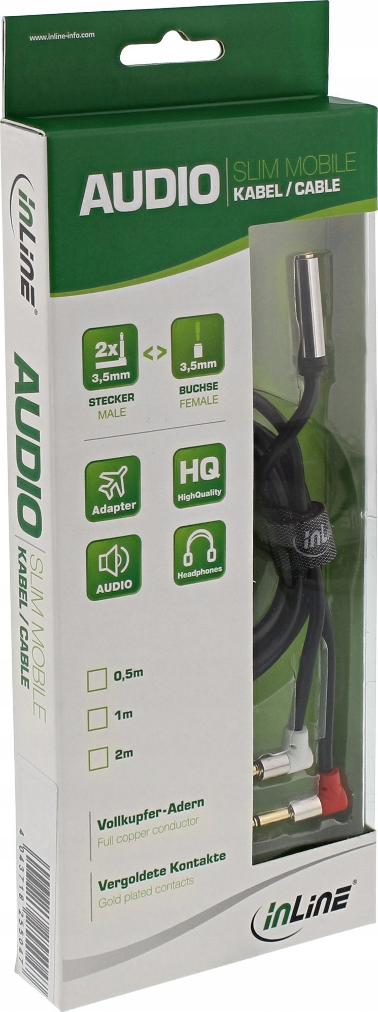 InLine InLine® Slim Audio Plane headphone adpter cable, 2x 3.5mm M to 3.5mm F 3pin, 0.15m