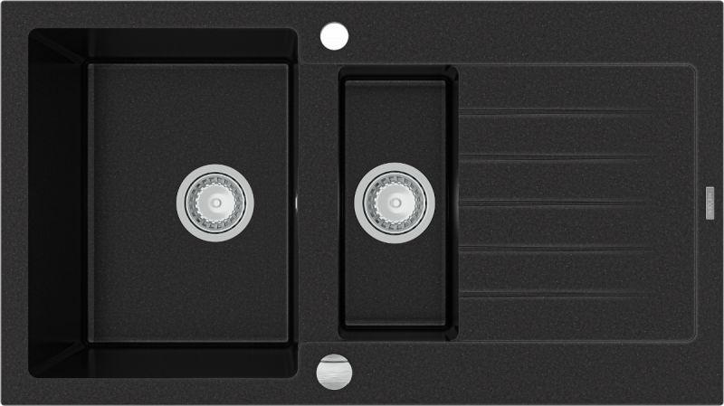 Zlewozmywak Mexen Matias granitowy 1,5-komorowy z krótkim ociekaczem 900 x 505 mm, czarny - 6502901505-77