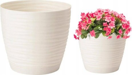 Form-Plastic Doniczka z podstawką plastikowa kremowa 19x17,3cm