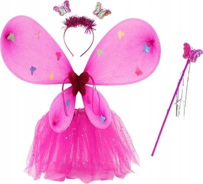 LeanToys Strój Wróżki Przebranie Motyla Kostium Ciemny Różowy Skrzydła