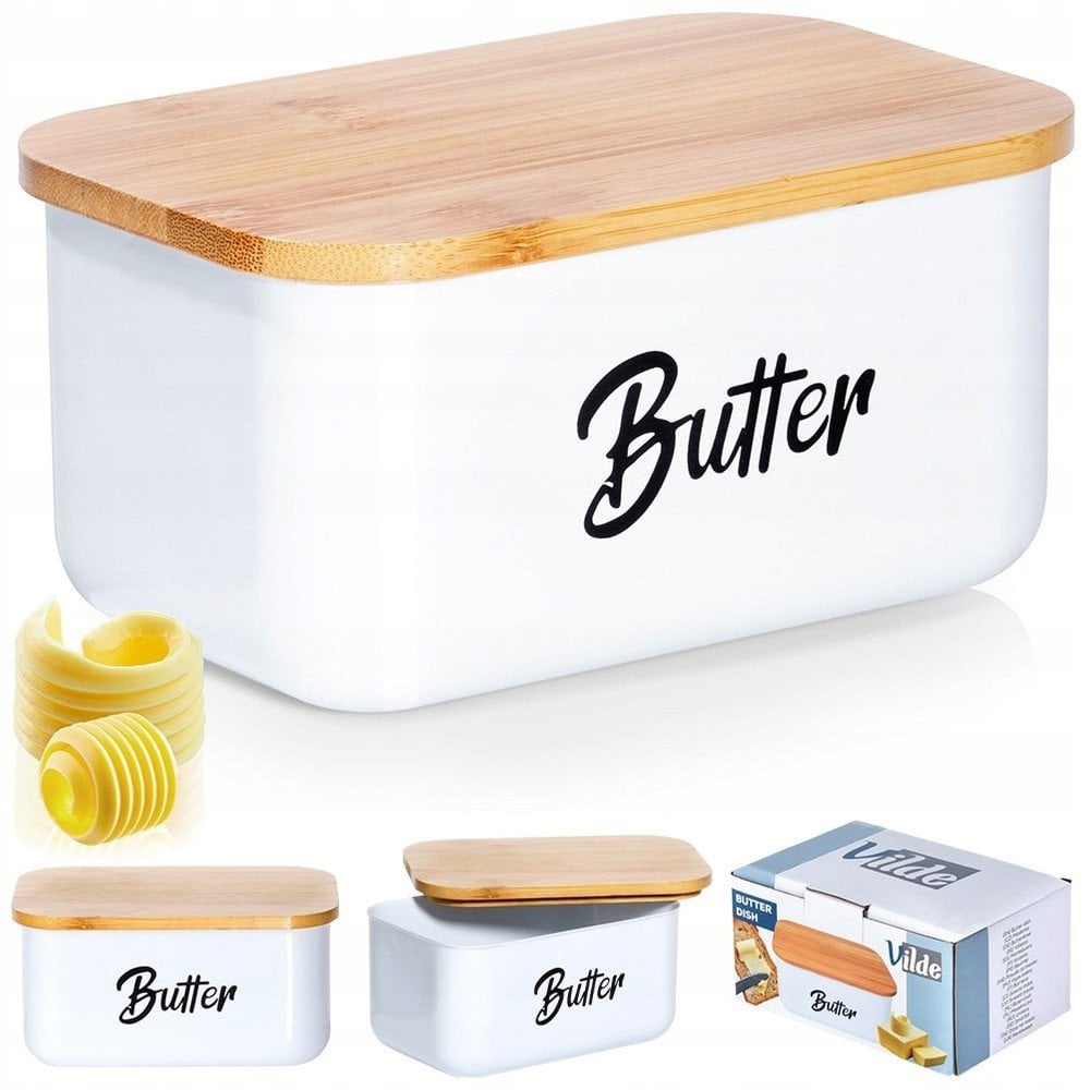 Maselniczka Pojemnik na Masło Stalowa Biała Klasyczna VILDE 15x10x7,5 cm