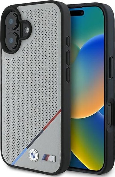 BMW BMHMP16S23PUPDG iPhone 16 6.1 szary hardcase M Perforated Tricolor Line MagSafe