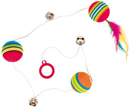 Trixie PIŁKI TĘCZOWE NA GUMCE Z PIÓRKIEM 3