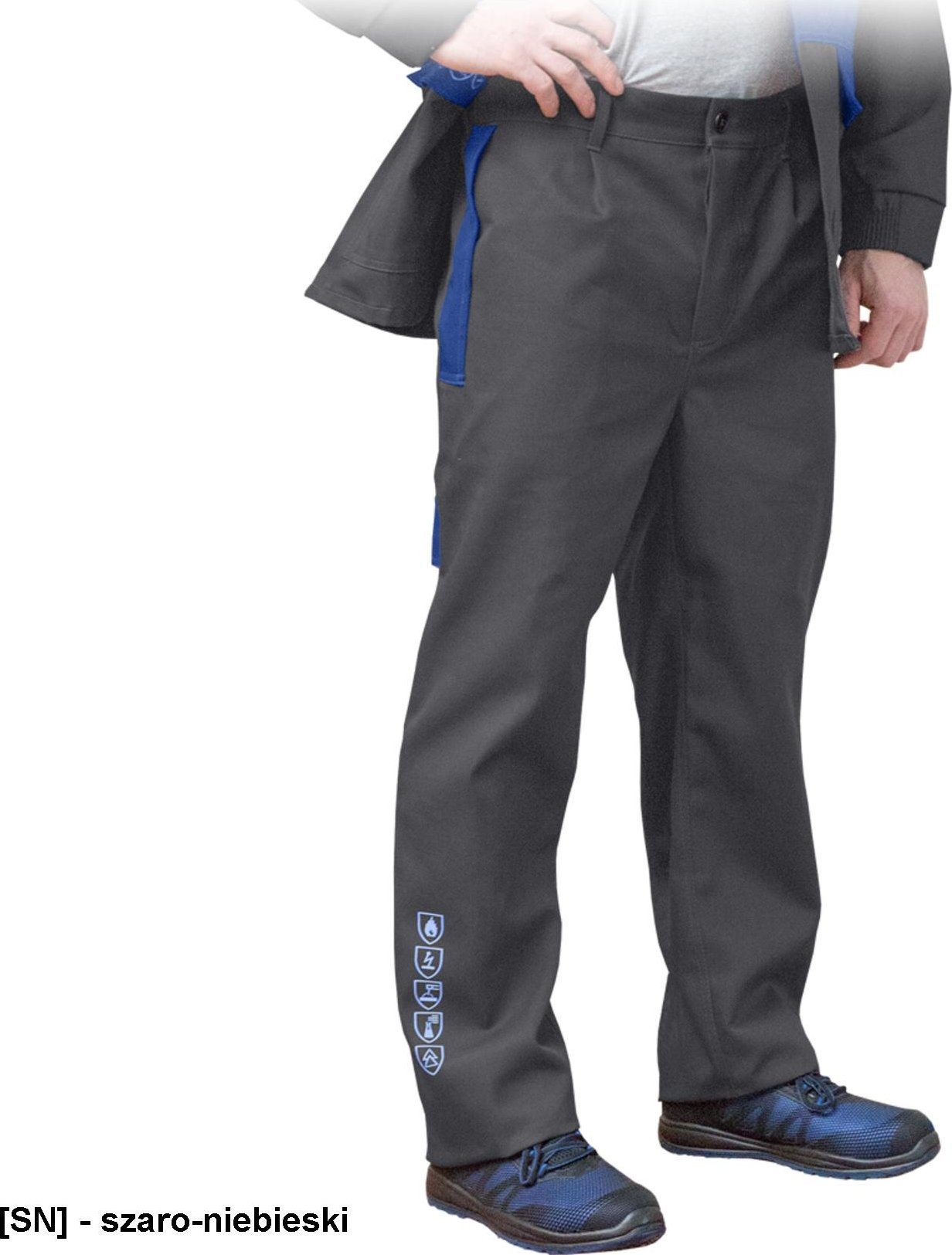 R.E.I.S. BUCKLER-T - Spodnie spawacza do pasa antyelektrostatyczne, trudnopalne, 80% bawełna, 19% poliester, 1% włókna węglowe, 300 g/m 56