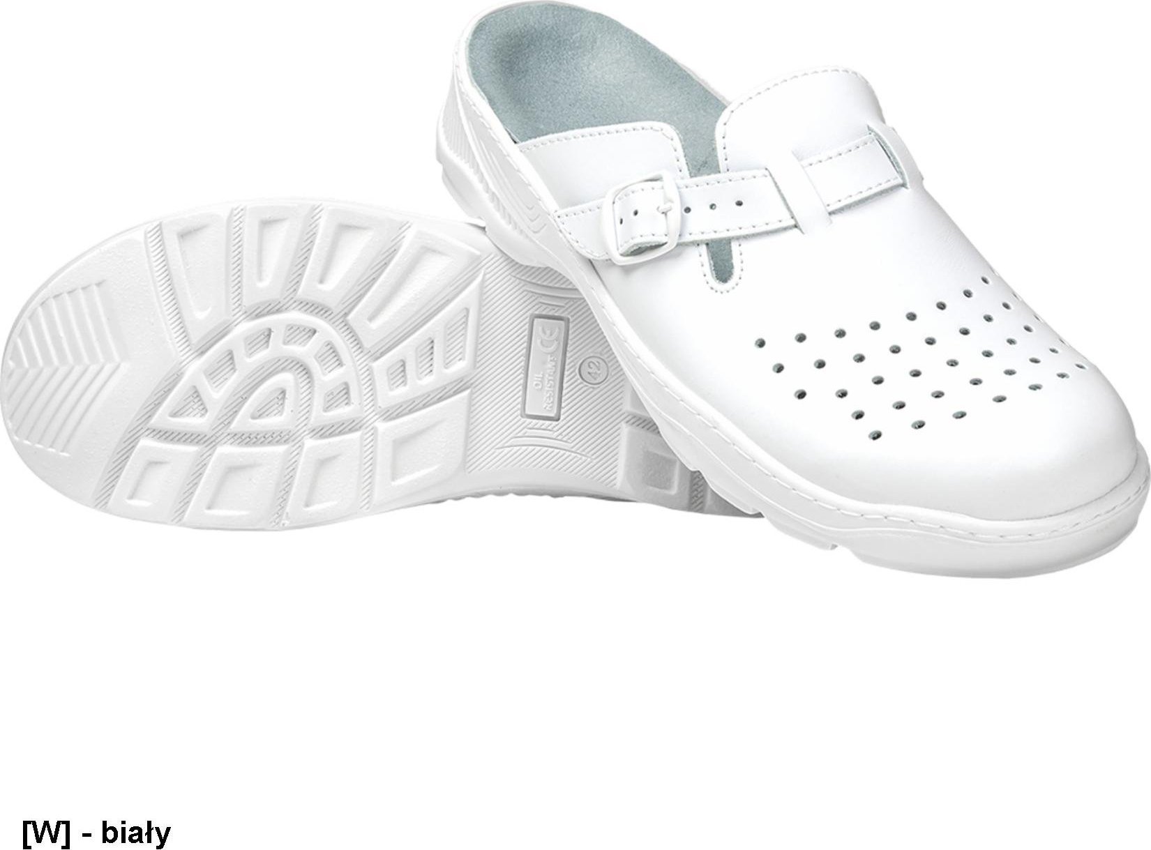 MEDIBUT BMKLADZWKMES - skórzane perforowane klapki męskie białe 40