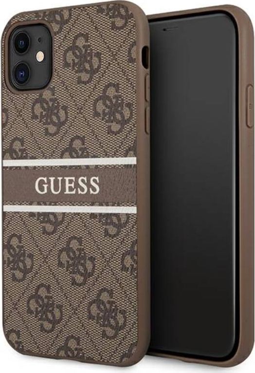 Guess GUHCN614GDBR iPhone 11 6,1" brązowy/brown hardcase 4G Stripe