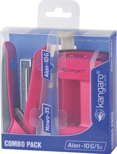 Zszywacz Kangaro dziurkacz Aion-10G i zszywacz Nowa-35 różowy