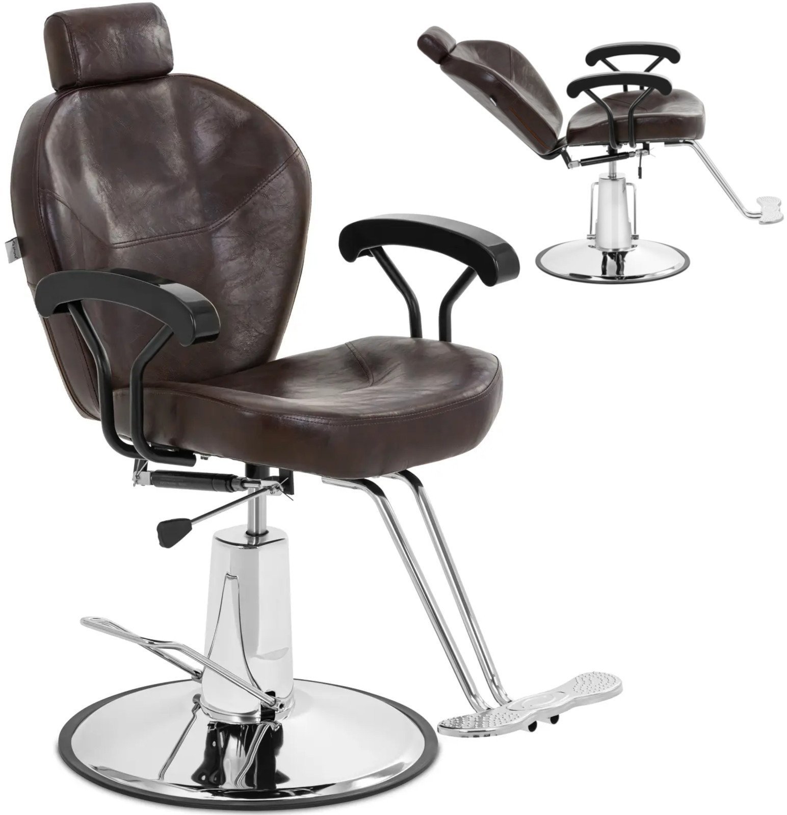 Fotel fryzjerski barberski z zagłówkiem i podnóżkiem Physa ILFORD - brązowy Fotel fryzjerski barberski z zagłówkiem i podnóżkiem Physa ILFORD - brązow