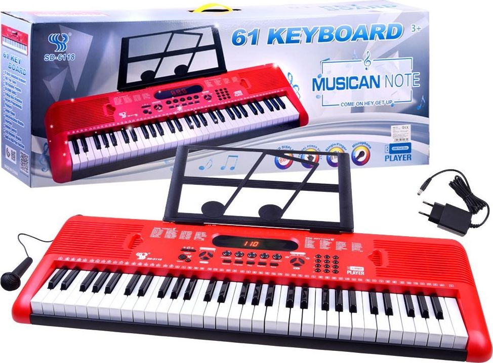 Jokomisiada Organy Keyboard z mikrofonem 61kl czerwone IN0132