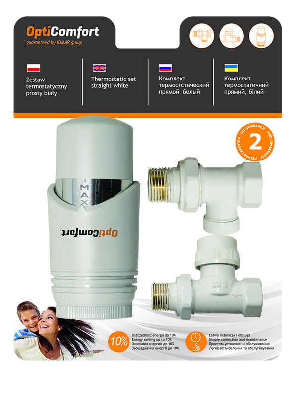 IDMAR Zestaw termostatyczny prosty biały głowica typ 408 - OPTZZTPB.408