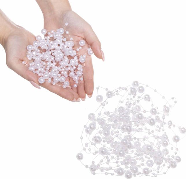 Springos Łańcuch na choinkę z pereł 5-10mm ozdoba świąteczna biały UNIWERSALNY