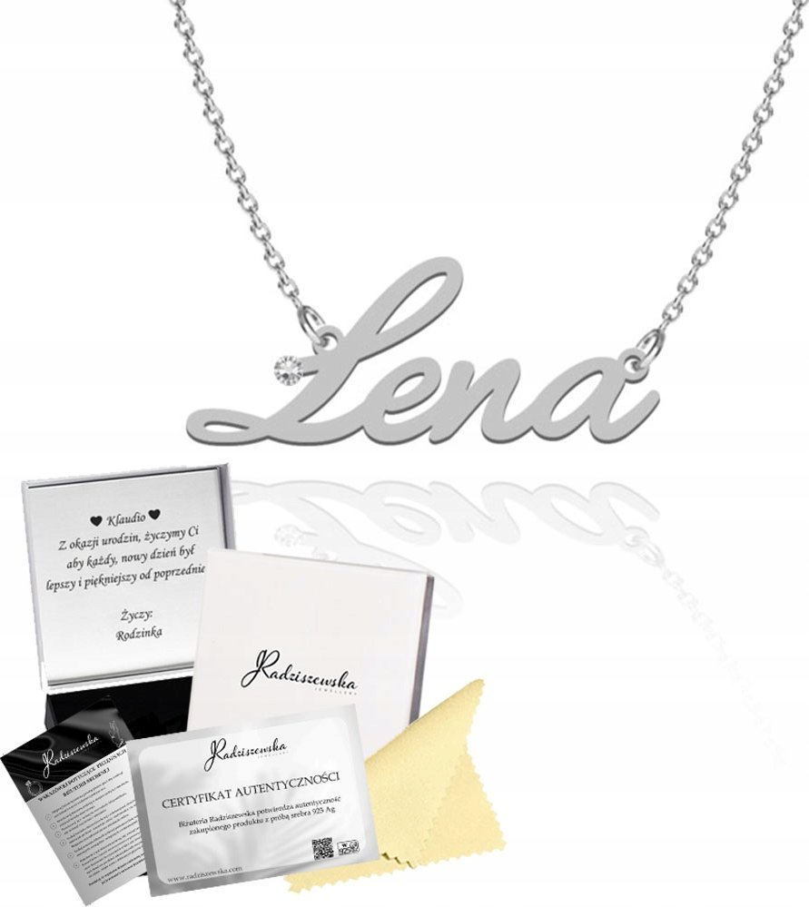 Radziszewska Jewellery Naszyjnik z imieniem LENA Srebro 925 Łańcuszek Prezent ŻYCZENIA GRATIS