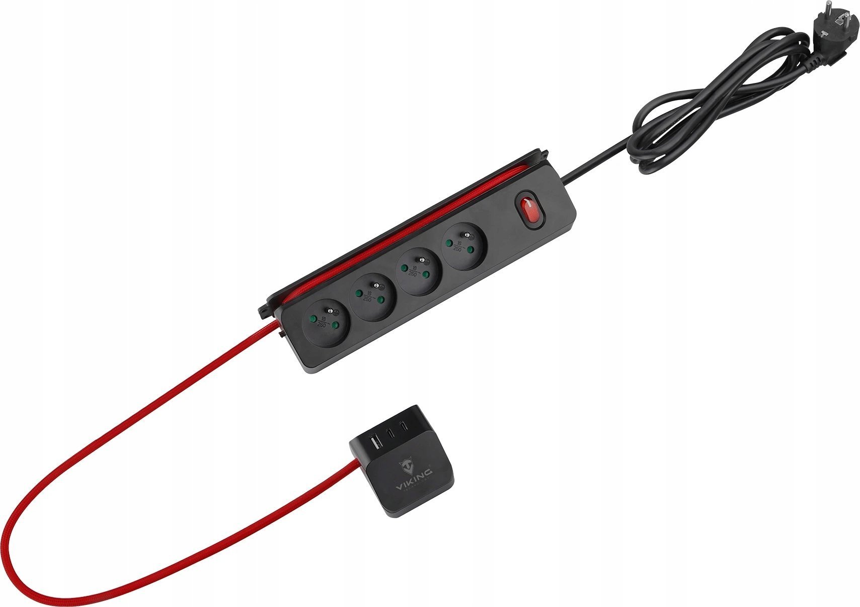 Viking Viking síťová prodlužovací zásuvka R43S, 4x AC 230V, 1x USB-A, 2x USB-C, délka 1,4 m