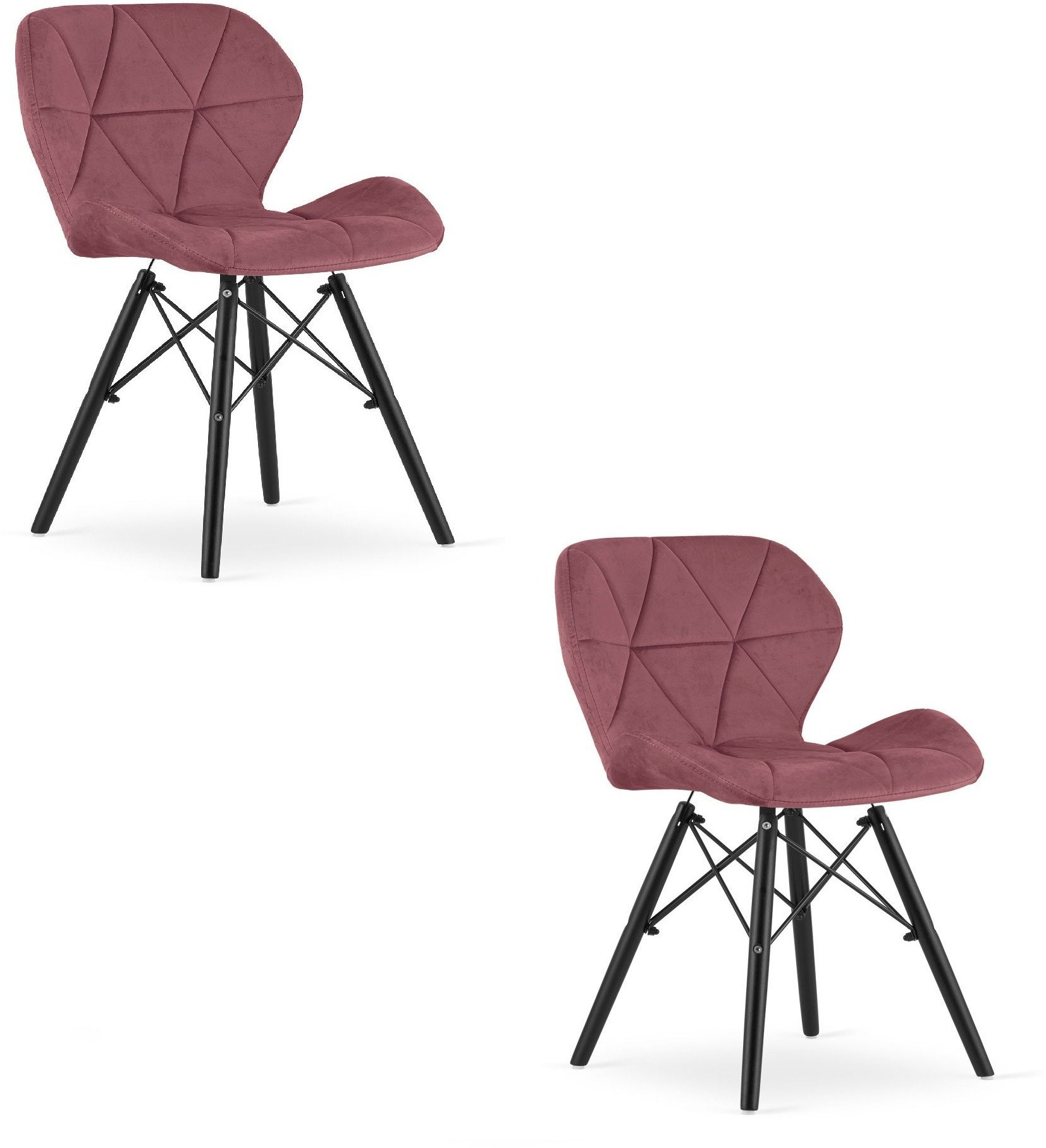 Krzesło tapicerowane ciemnoróżowe LAGO welur czarne nogi do jadalni x2