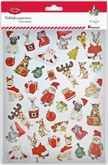 Naklejki papierowe świątecznie psy i koty 72szt