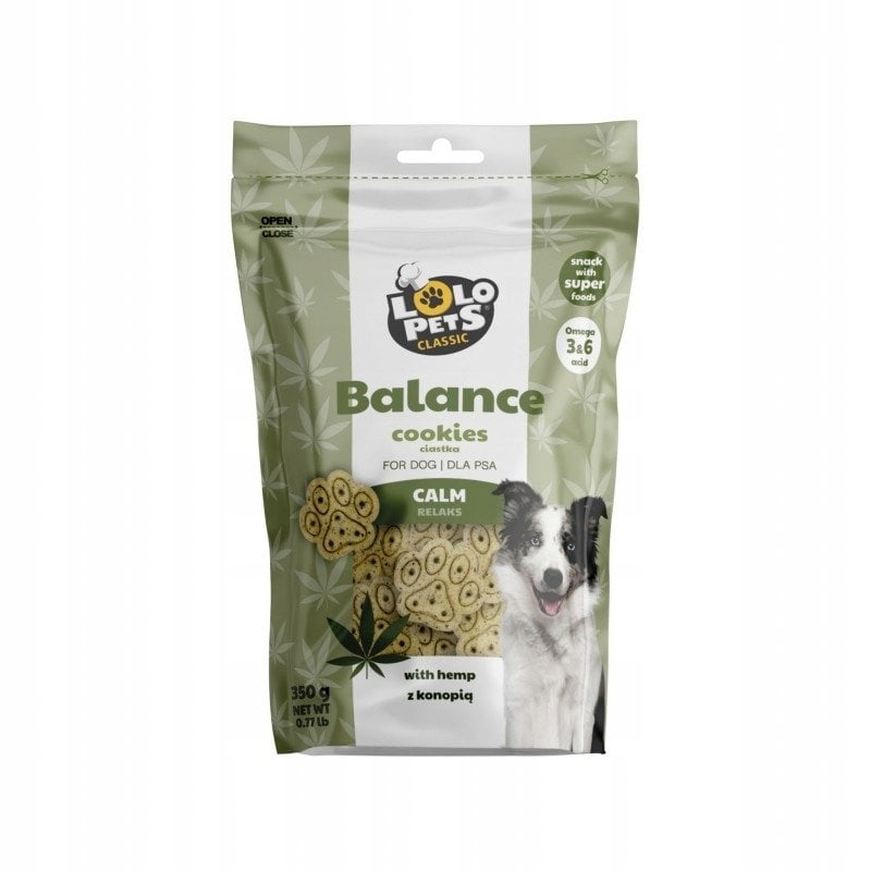Lolo Pets Classic Ciasteczka dla psa, CALM - calmujące z konopiami i melisą, 350g doypack