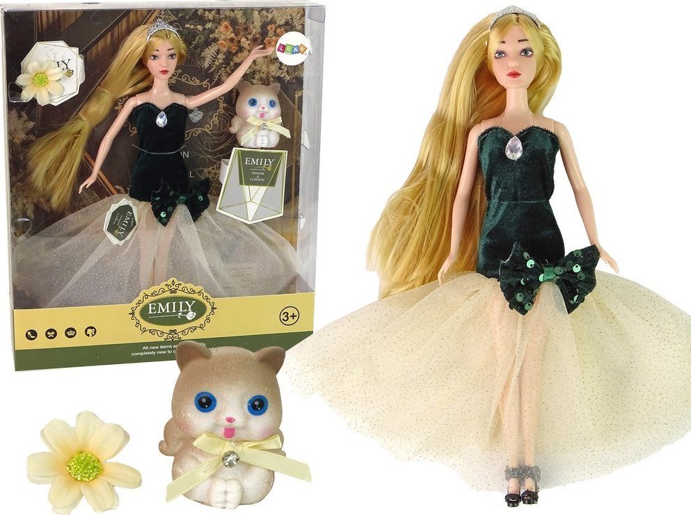 LeanToys Lalka Dla Dzieci Emily Długie Włosy Kotek Kwiat