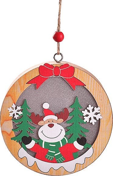 Lampka Świąteczna Drewniana Renifer - Okrągła