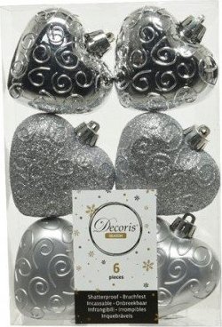Kaemingk Bombki na choinkę nietłukące serduszka 6 szt srebrne
