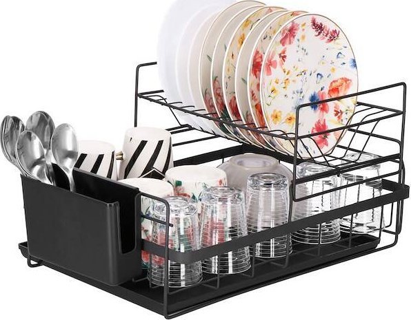 Springos Suszarka metalowa, dwupoziomowa do naczyń i sztućców 30x50x24 cm ociekacz czarny UNIWERSALNY