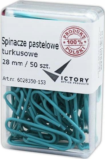 Victory Office Product SPINACZE BIUROWE VICTORY OFFICE 28MM 50 SZT. OKRĄGŁE PASTELOWE TURKUSOWE POJEMNIK PLASTIKOWY