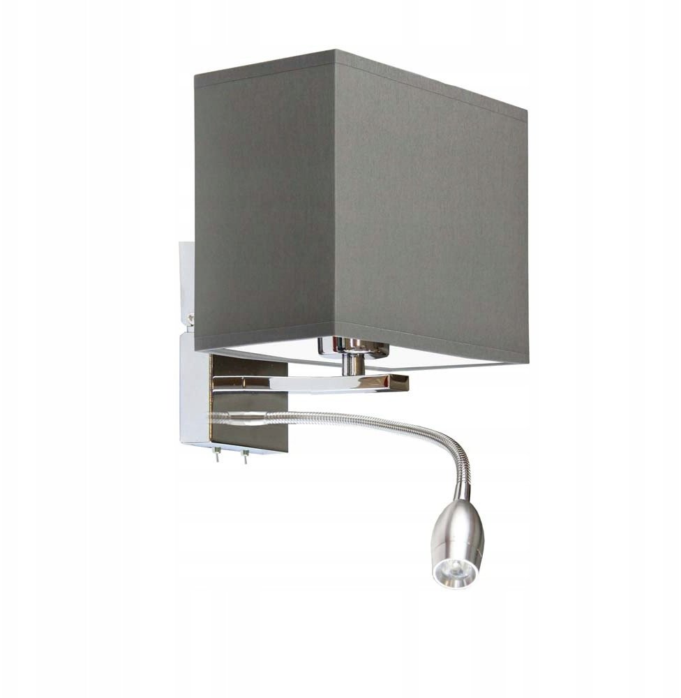 Szary kinkiet ADDIS lampa do czytania + panel LED abażur kwadrat E27