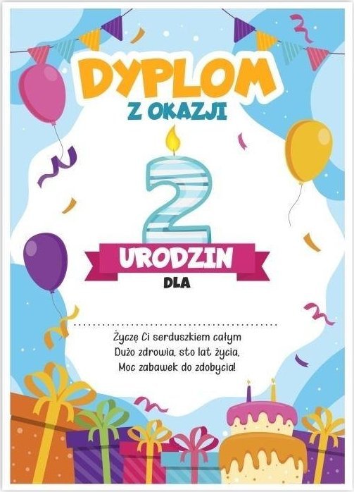 LearnHow Dyplom A5 urodzinowy - drugie urodziny 5szt
