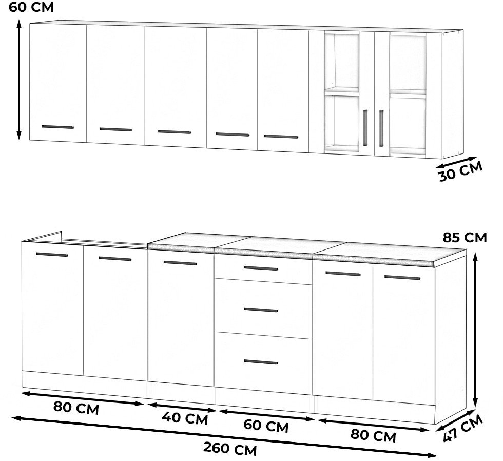 Meble Kuchenne Zestaw Mebli Kuchennych Remino 2.6m Modułowe Szare Białe Mat