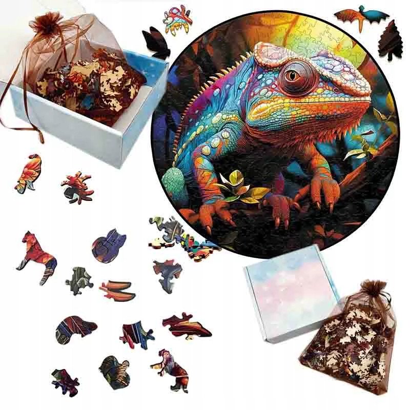 Drewniane puzzle / Wooden Puzzle / Kameleon / Duży Format A3 / 180 el