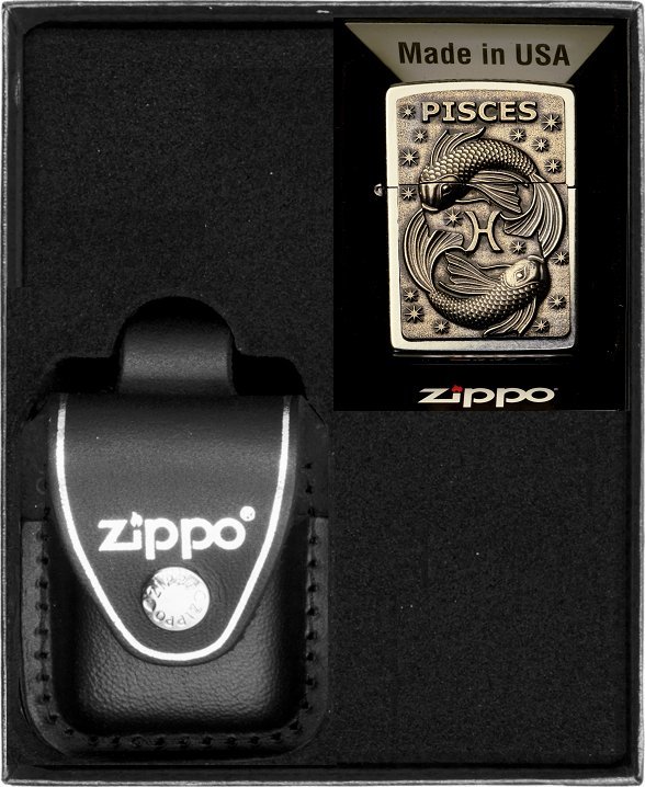Zestaw ZIPPO Zapalniczka ZODIAC PISCES ryby Prezentowy No3