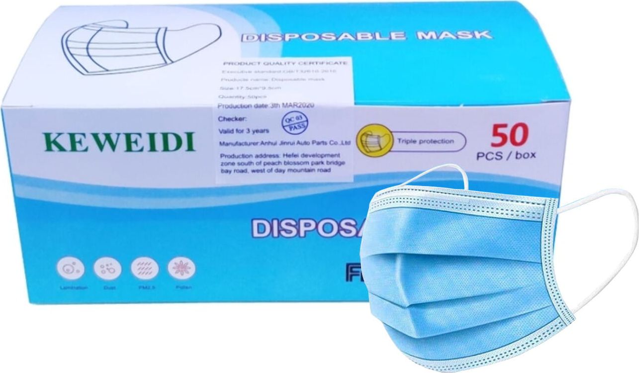 Garett Maseczki ochronne trójwarstwowe - 1 opakowanie (50 sztuk)