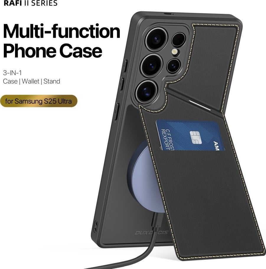 Etui Dux Ducis Rafi II na Samsung Galaxy S25 Ultra z podstawką i portfelem - czarne