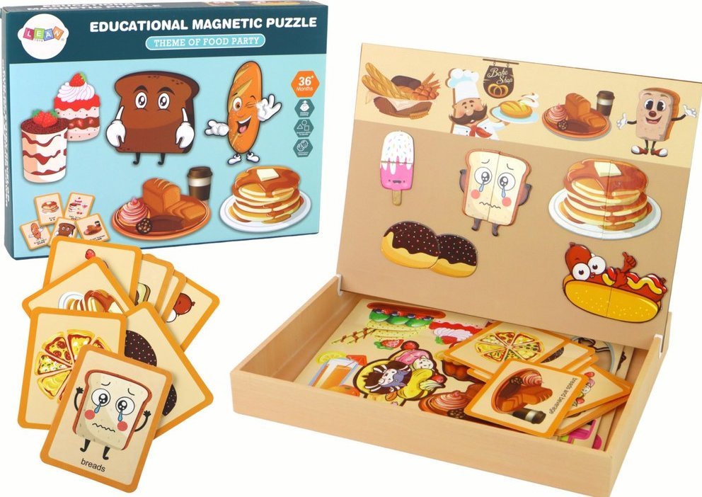 LeanToys Zestaw Edukacyjnych Puzzli Magnetycznych Motyw Jedzenia