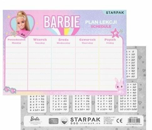 Plan lekcji z tabliczką mnożenia Barbie (25szt)
