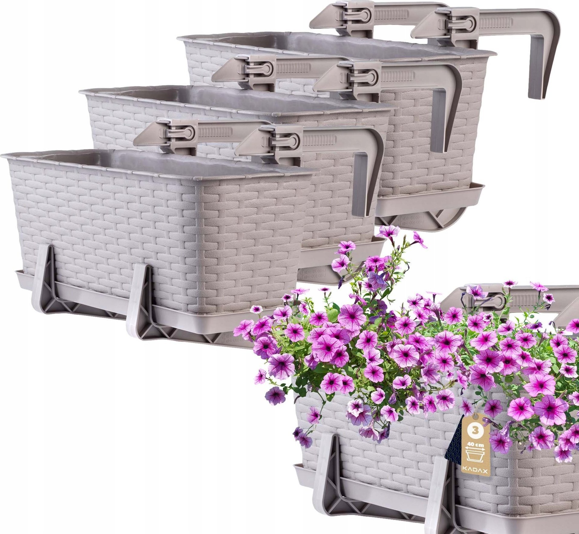 Kadax KADAX 3x Skrzynka Balkonowa Doniczka 40cm Uchwyty