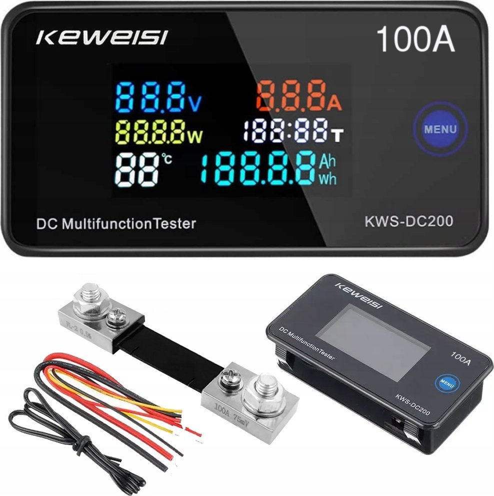 AMPEROMIERZ DC200V 100A WOLTOMIERZ Ah Wh TEMP CZAS