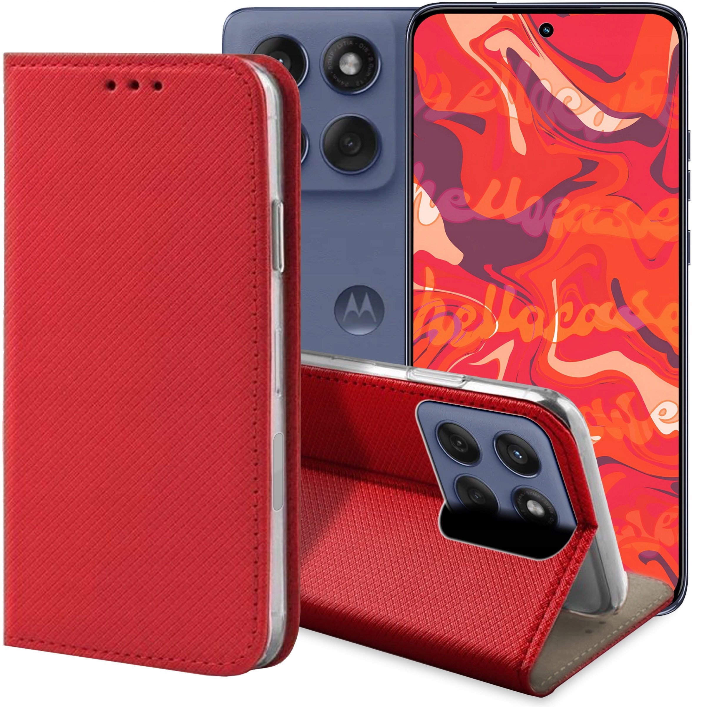 ETUI Z KLAPKĄ DO MOTOROLA EDGE 60 FUSION CZERWONE ZAMYKANE MAGNETYCZNE CASE