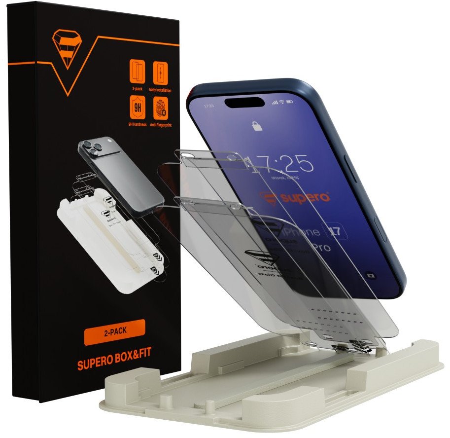 Szkło hartowane Supero Box&Fit do iPhone 17 Pro, z aplikatorem, 2 szt.