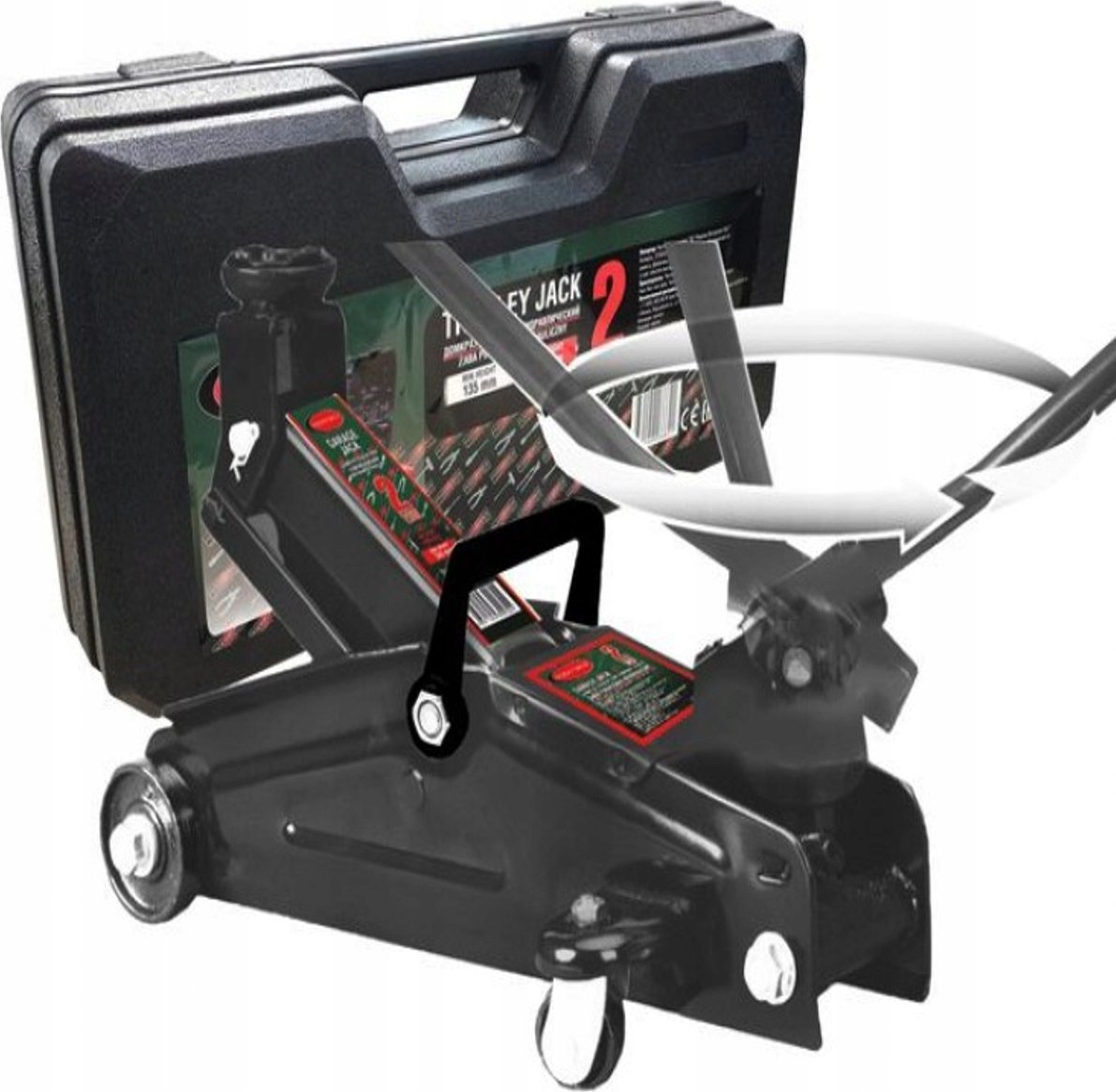 Rockforce Podnośnik warsztatowy 2t z rękojeścią obrotową 180° (h min 140mm, h max 340mm) w walizce