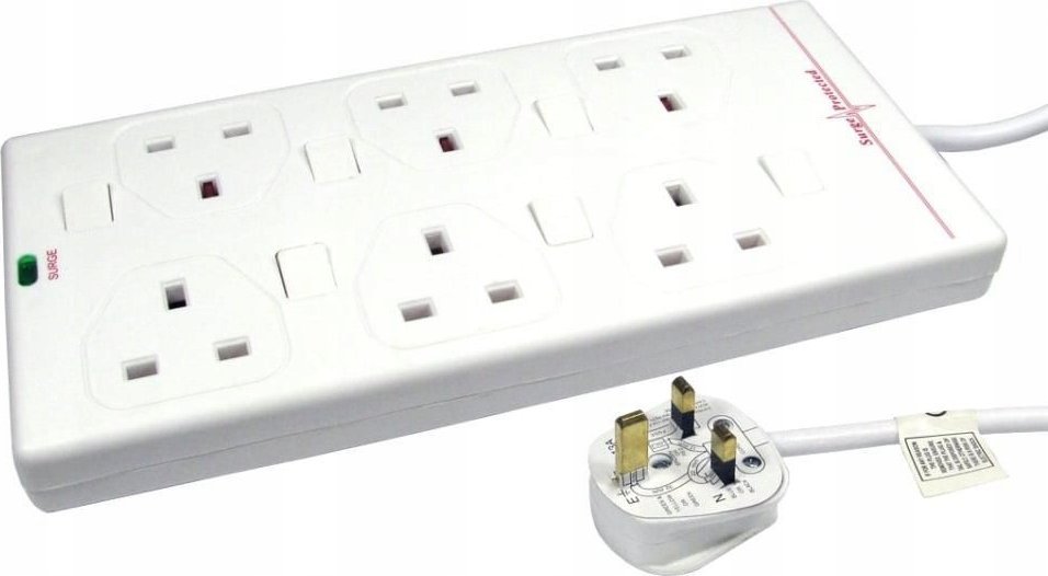 Kabel zasilający MicroConnect Microconnect GRU006WUK-SWITCH rozgałęziacz 2 m 6 x gniazdo sieciowe Biały