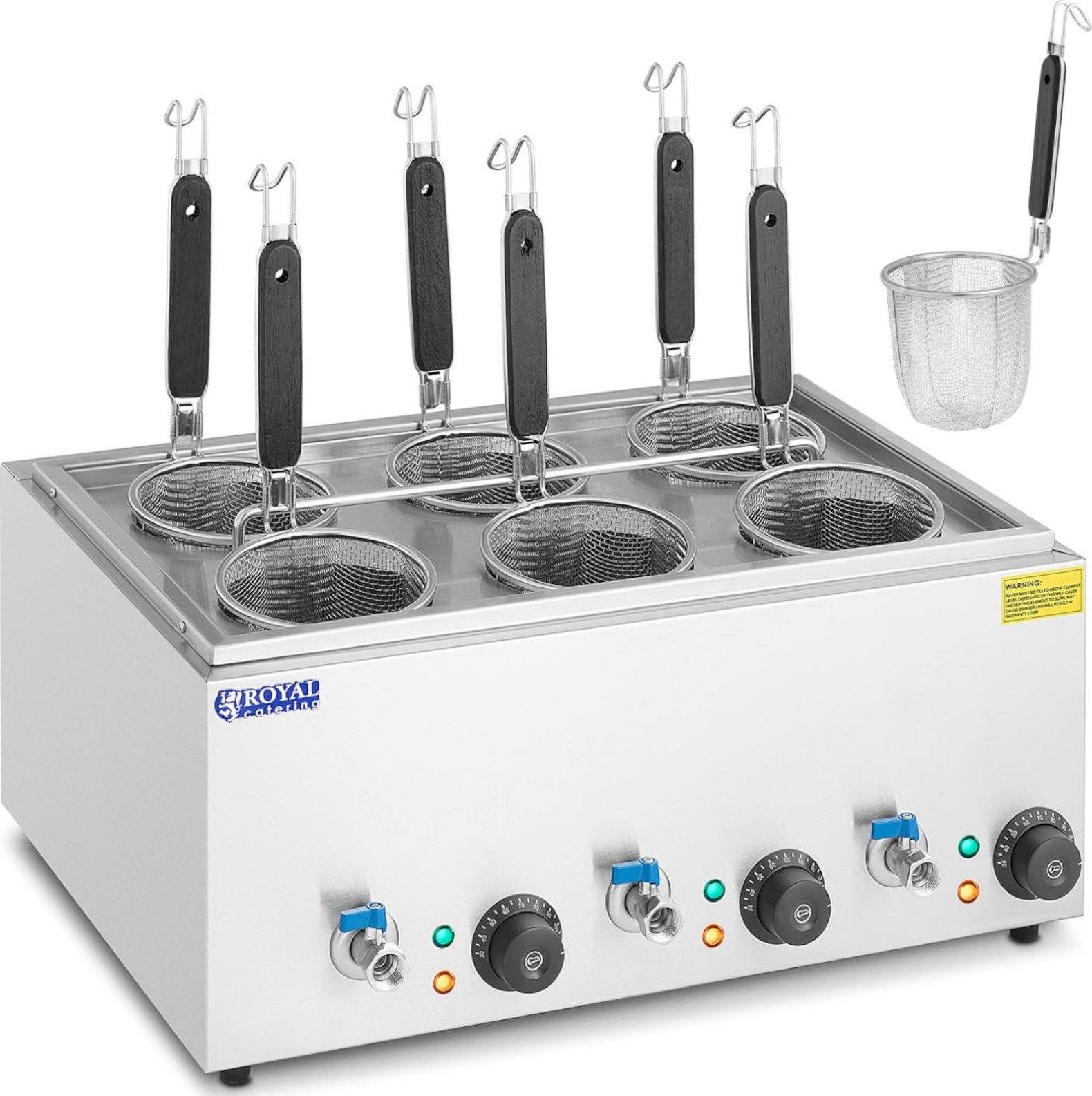 Royal Catering Makaroniarka warnik do gotowania makaronu z kranikami 6 koszy 3 x 6,5 l 3000 W Makaroniarka warnik do gotowania makaronu z kranikami 6