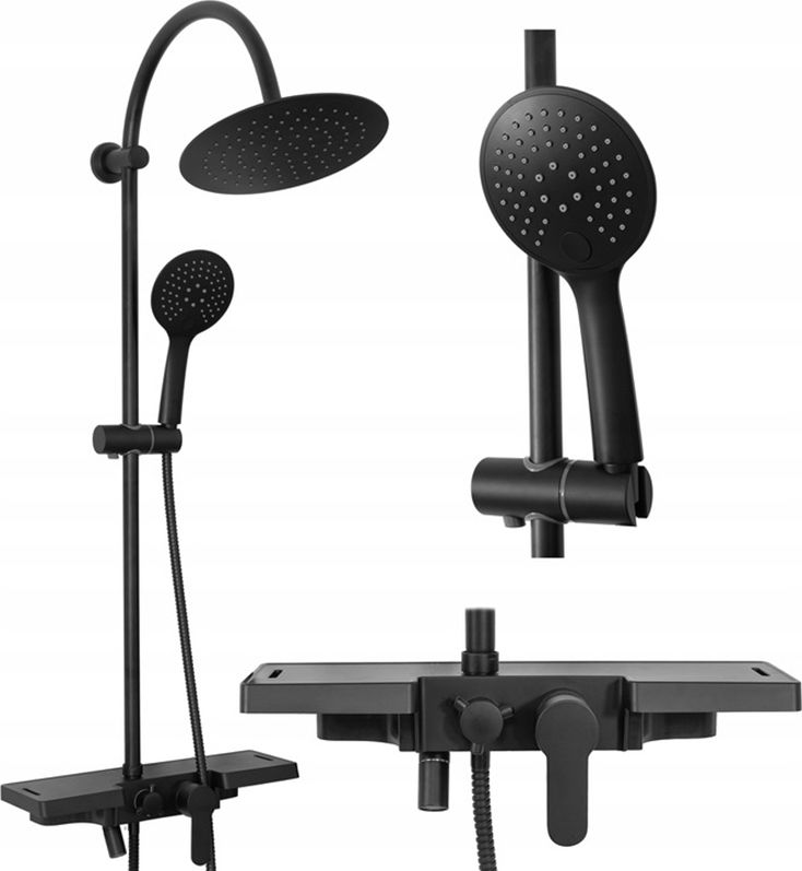 Zestaw prysznicowy Rea Rea z deszczownicą z baterią czarny (REA-P7001)