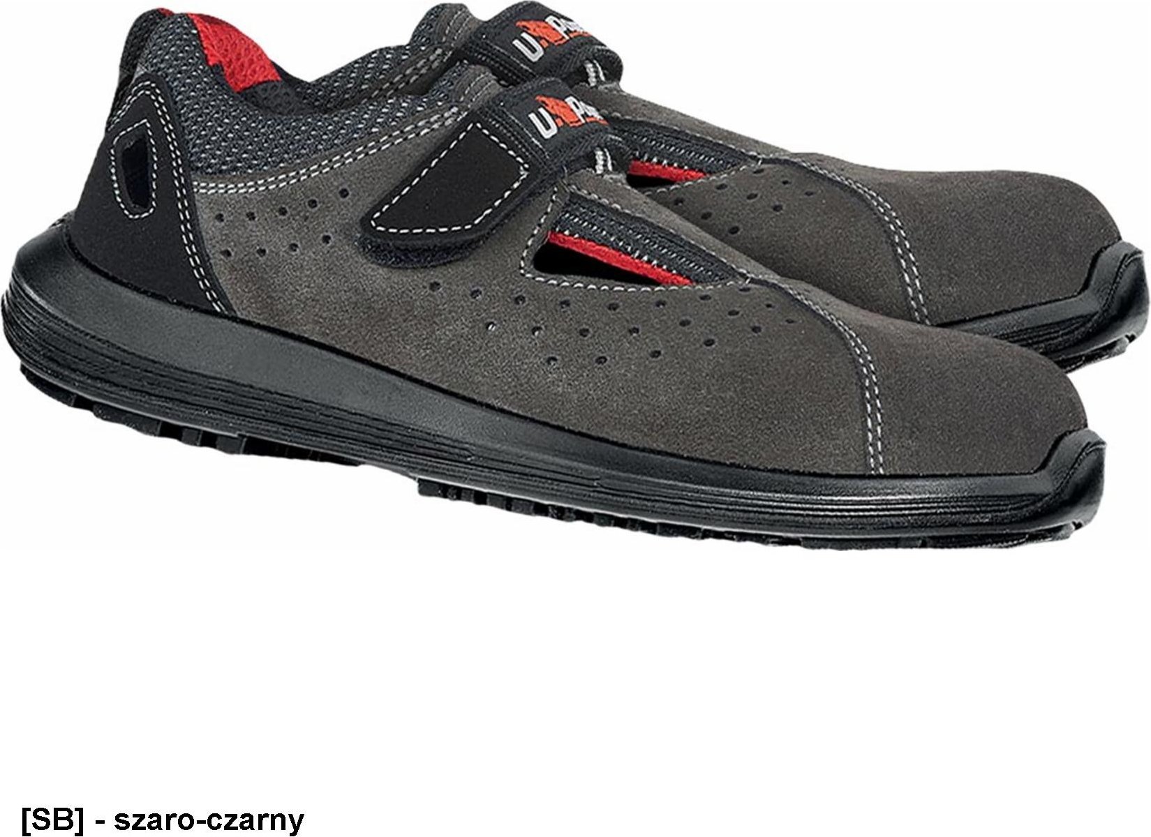 R.E.I.S. POWER-LIGHT S1P SRC - Buty bezpieczne lekkie grafitowa perforowana skóra welurowa nadlanie podeszwy na nosek i zapiętek wkładka antyprzebicio