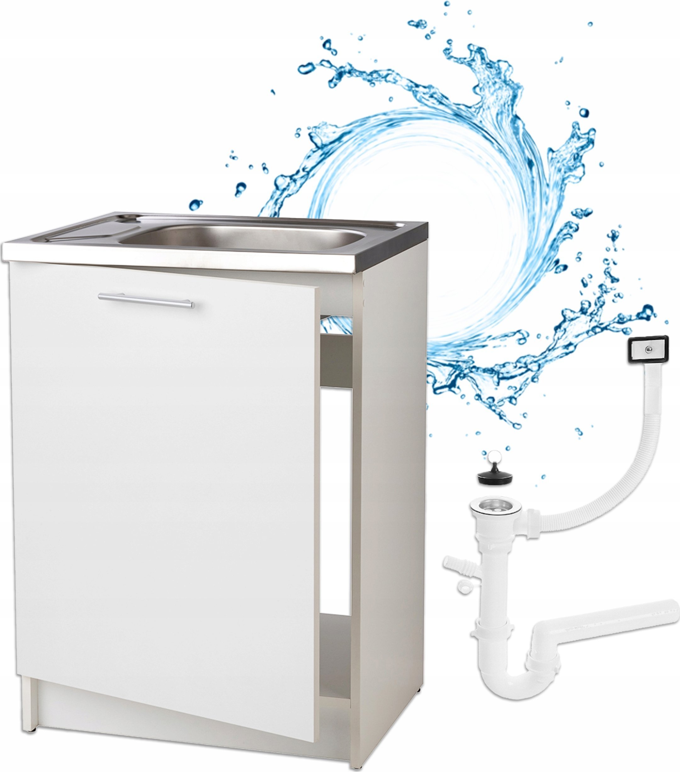 Stamar Szafka Biała Kuchenna 60 x 50 biała Slim + Zlew Deante + Syfon do Zmywarki