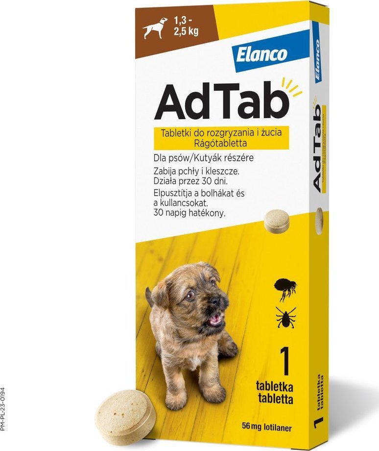 Elanco ELANCO AdTab 56mg tabletka na pchły i kleszcze dla psów 1,3-2,5 kg