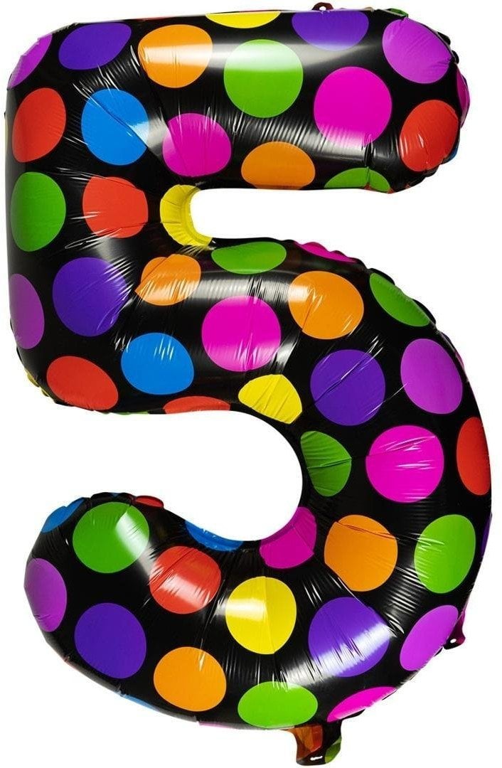Balon foliowy cyferka 5 w kropki