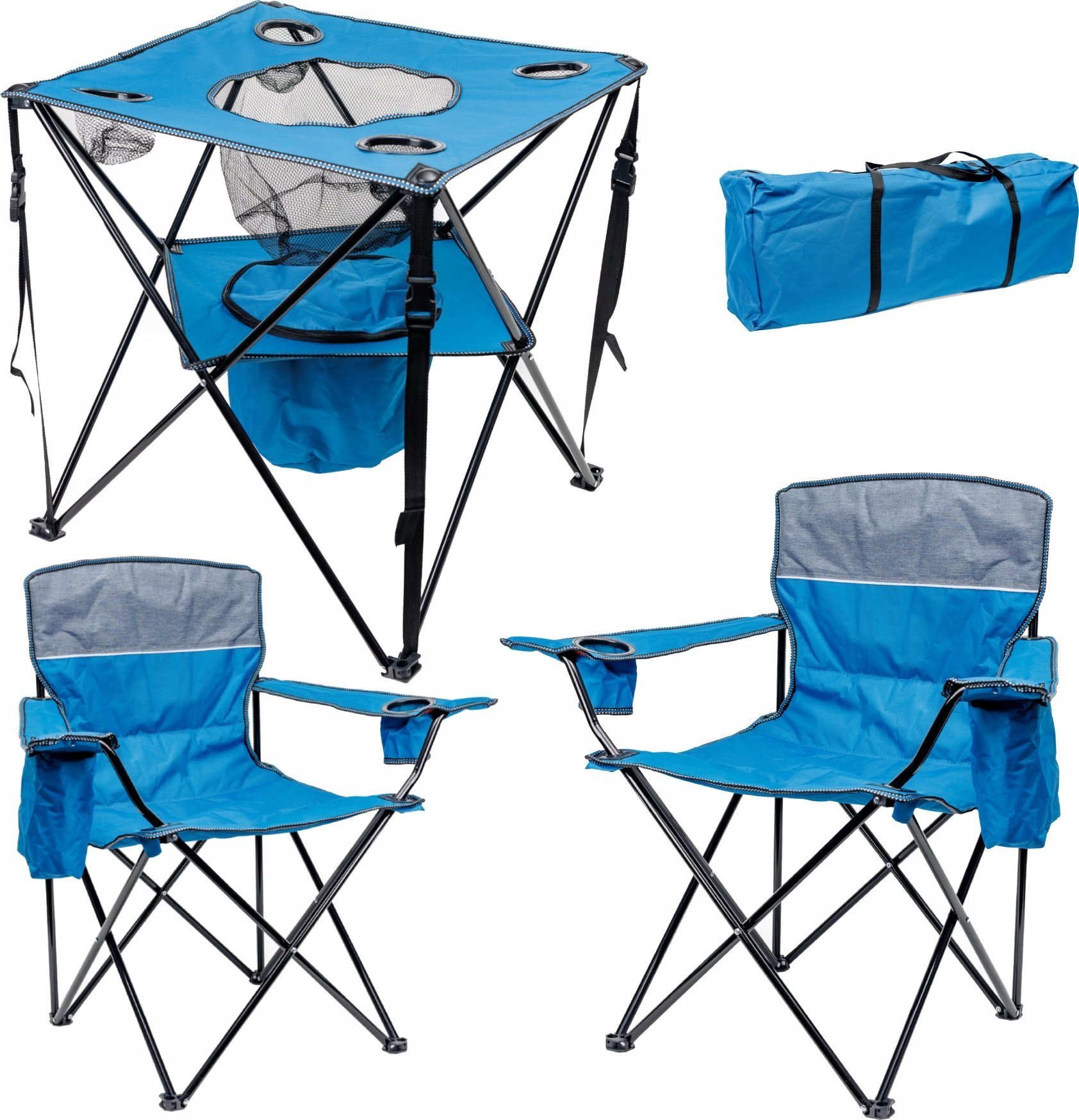 PLATINET CAMPING SET 2x CHAIR PADDED 55x55x44/90 CM + 1x TABLE 59x59x60 cm BLUE [461375]